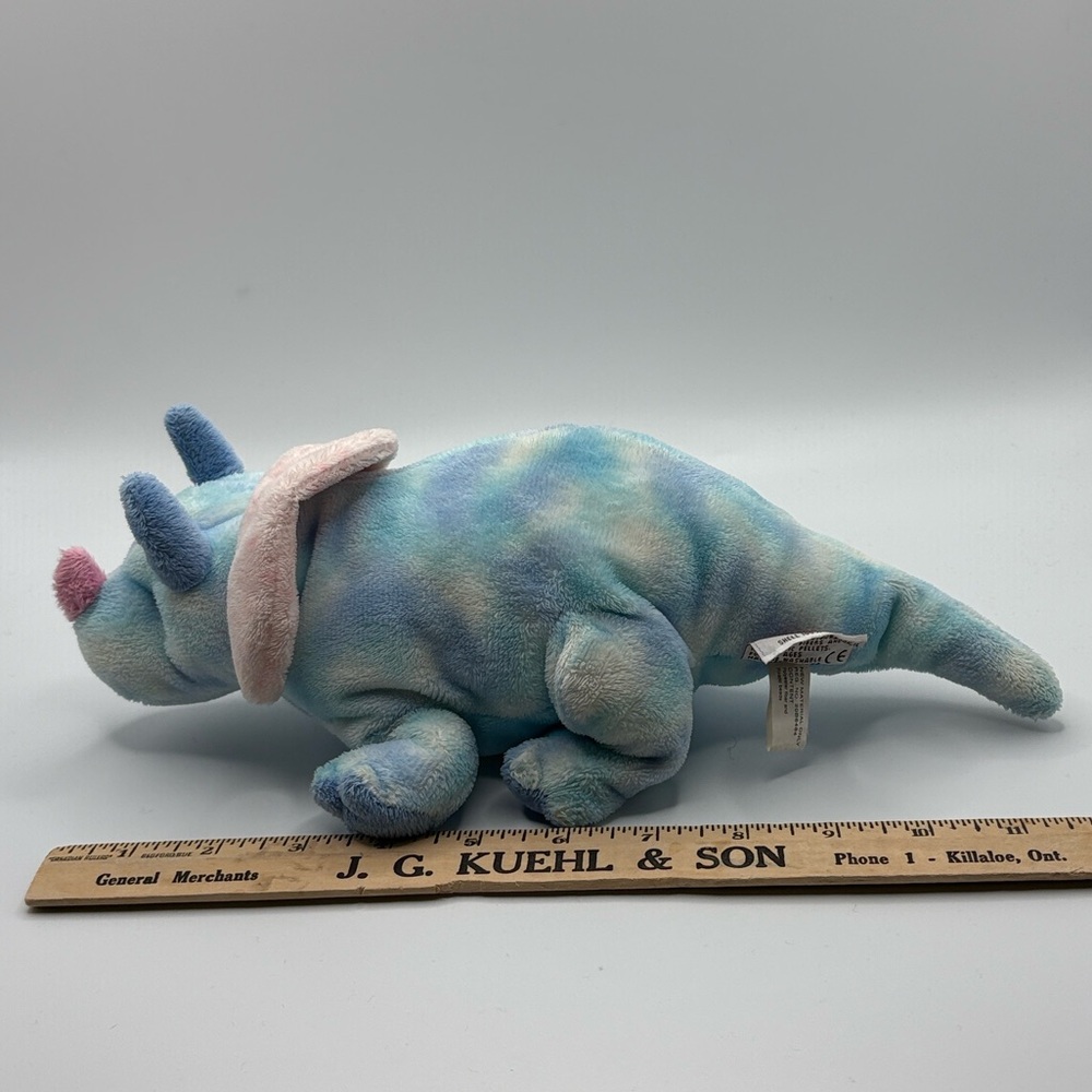 2006 Ty Pluffies Tromps Triceratops Dinosaur Plush Stuffed Toy Tye Dye Blue 12” - Picture 14 of 15